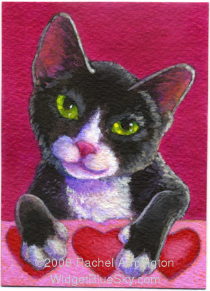 One of a Kind paintings by pet artist Rachel Tuxedo Cat Valentine